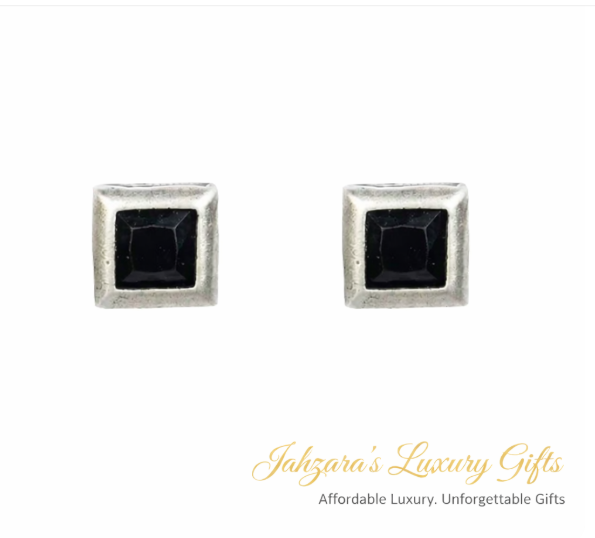 Black Diamond Square Stud Earrings - 925 Silver | Unisex Luxury Jewelry