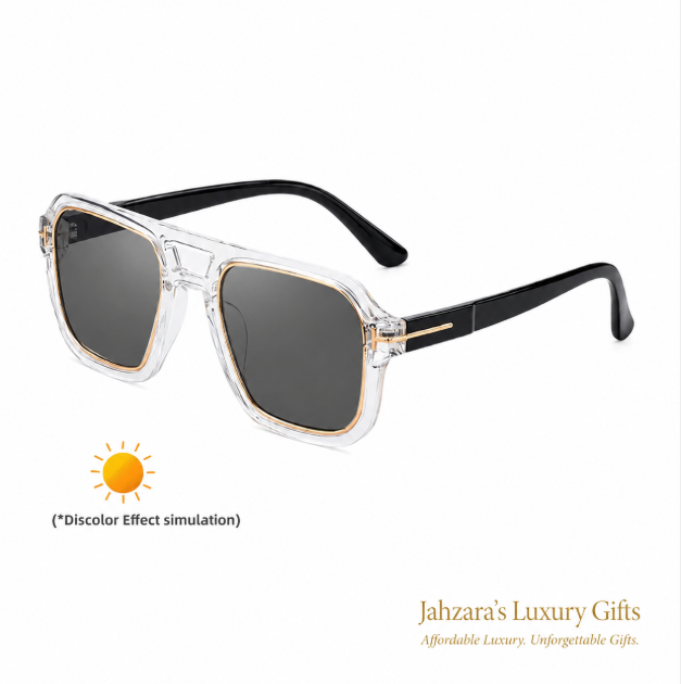 Photochromic Double Bridge Square Sunglasses — Color-Changing Luxury Frames