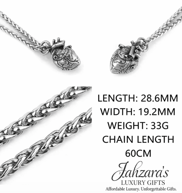 Anatomical Heart Pendant Necklace | Titanium Steel | Unisex Dark Luxury Jewelry
