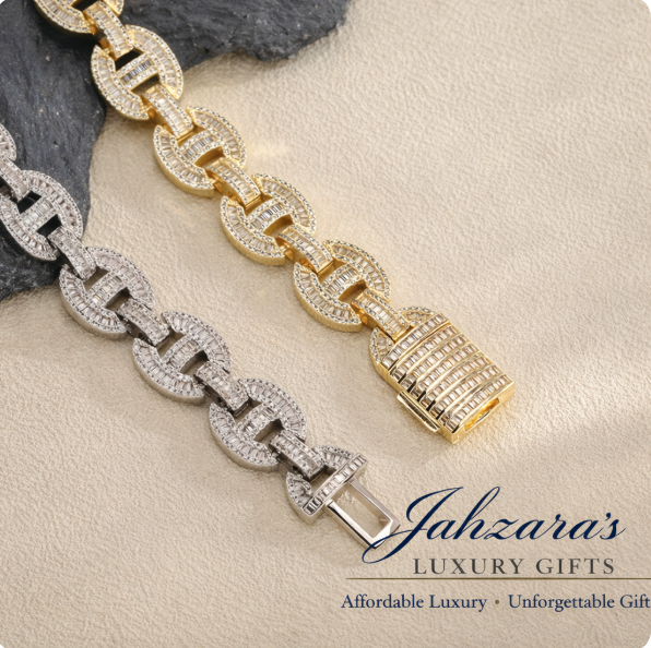 15mm Iced Out Baguette Mariner Link Chain Necklace - Gold or White Gold | Luxury Hip Hop Jewelry