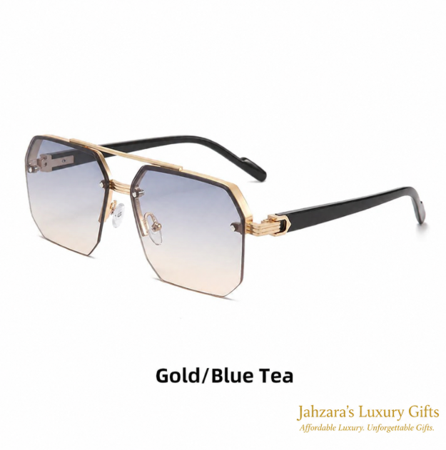 Double Bridge Half-Frame Square Sunglasses — Retro Luxury Unisex Eyewear
