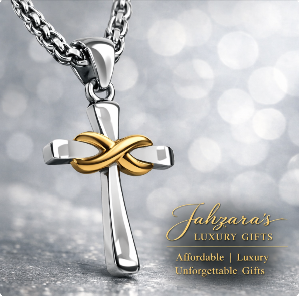 Infinity Cross Pendant Necklace — Silver with Gold Infinity Knot