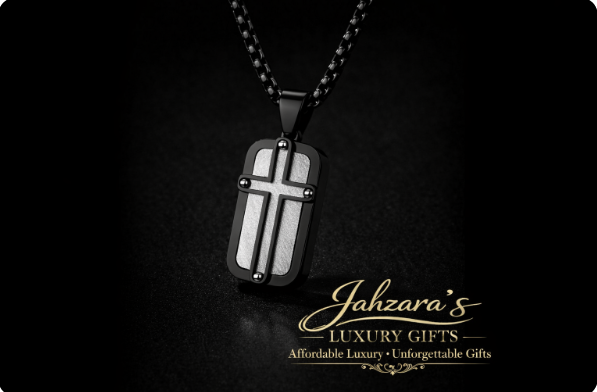 Men's Dog Tag Cross Pendant Necklace Set - Stainless Steel with Chain | Gold, Black & White, Black & Grey