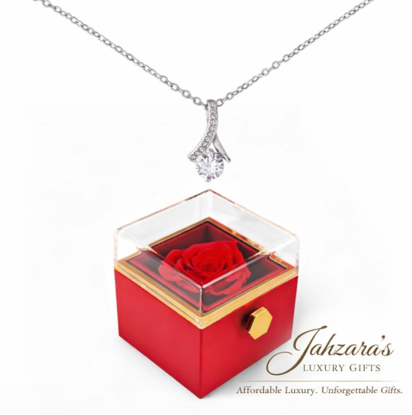 Alluring Beauty Necklace — Rotating Rose Gift Box | Gold Finish | Luxury Gift