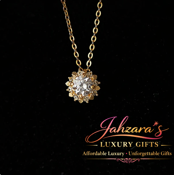 Gold Sun Pendant Necklace - Zircon Crystal Sunburst Charm | Dainty Layering Necklace