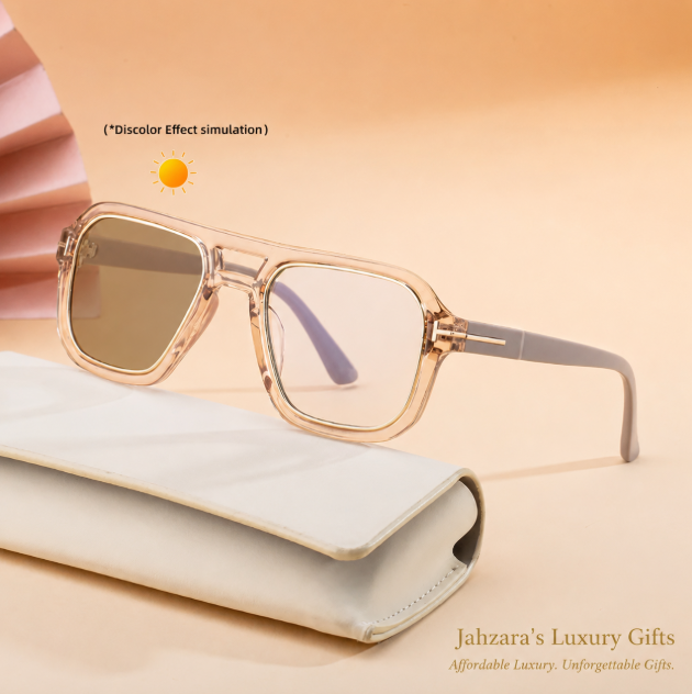 Photochromic Double Bridge Square Sunglasses — Color-Changing Luxury Frames