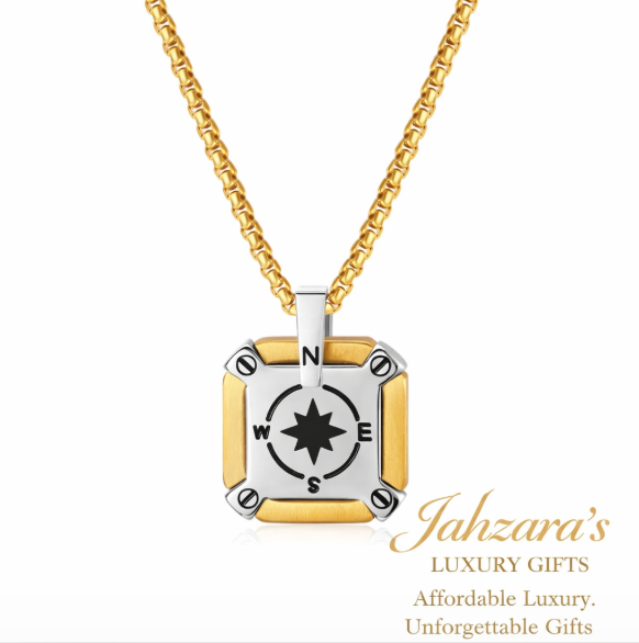 Compass Pendant Necklace — Stainless Steel with Box Chain