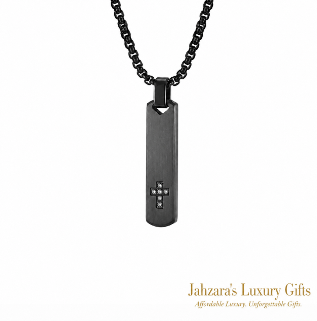 Geometric Cross Pendant Necklace — PVD Gold Stainless Steel Square Pearl Chain