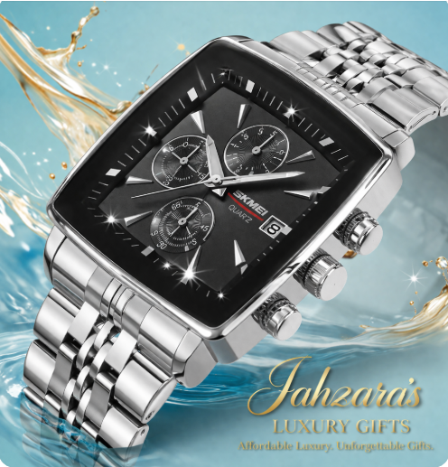 Silver Square Dial Chronograph Watch | SKMEI Black Dial Men's Luxury Watch