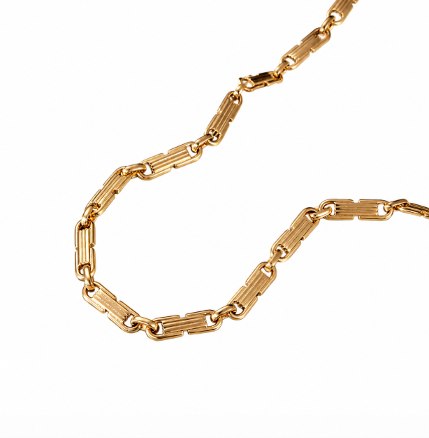 18K Gold IP Geometric Buckle Chain Necklace — Men’s Hip-Hop Stainless Steel Jewelry