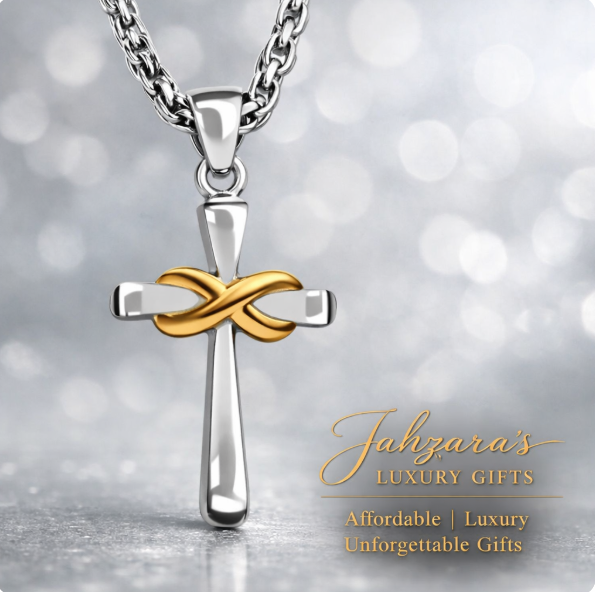 Infinity Cross Pendant Necklace — Silver with Gold Infinity Knot