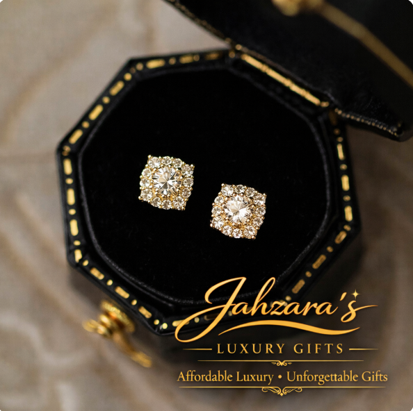 Square Princess-Cut Zircon Stud Earrings - 9K Gold | Baroque Style