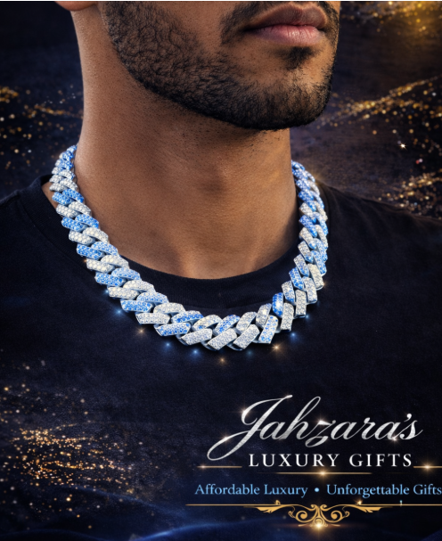 14mm Iced Out Diamond Cuban Link Chain - Blue & White Zircon or Silver | Hip Hop Luxury Necklace