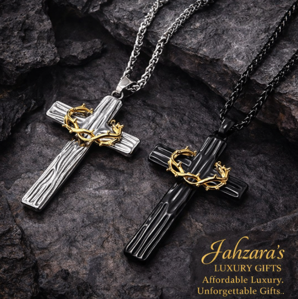 Crown of Thorns Cross Pendant Necklace | Stainless Steel | Unisex Luxury Faith Jewelry