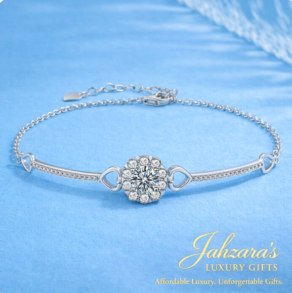925 Sterling Silver Moissanite Heart Bracelet for Women