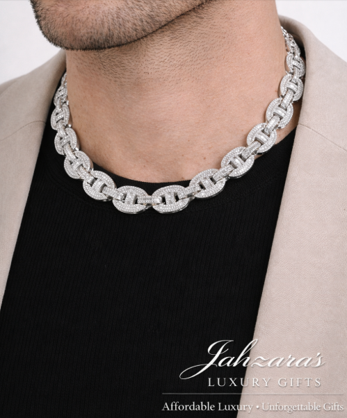 15mm Iced Out Baguette Mariner Link Chain Necklace - Gold or White Gold | Luxury Hip Hop Jewelry