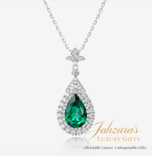 Pear-Cut Gemstone Halo Pendant Necklace | S925 Sterling Silver | Luxury Gift