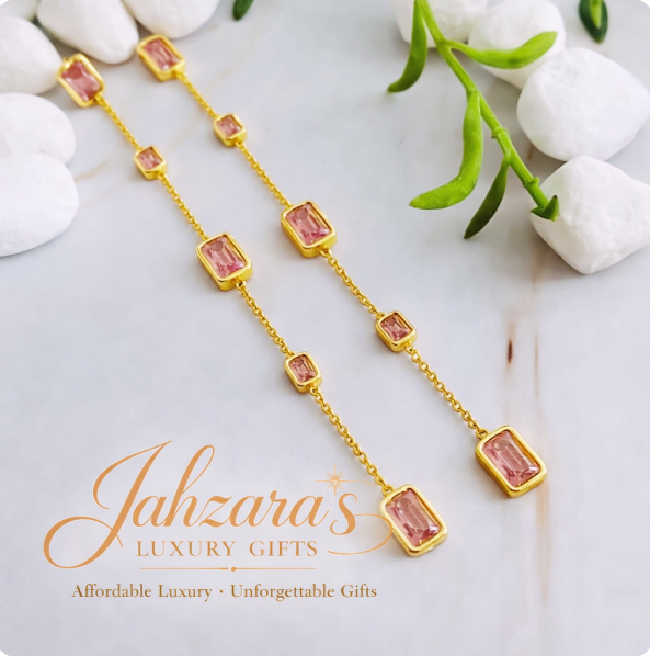 Five Stones Dangle Drop Earrings - 18K Gold Plated