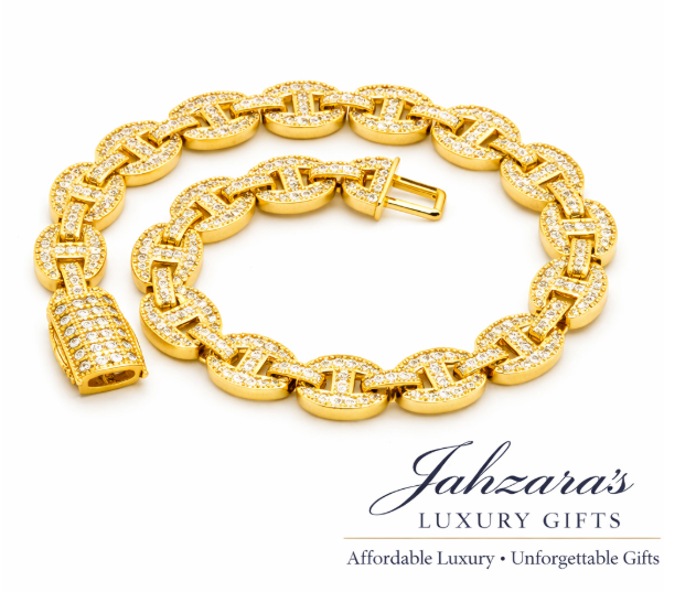 15mm Iced Out Baguette Mariner Link Chain Necklace - Gold or White Gold | Luxury Hip Hop Jewelry