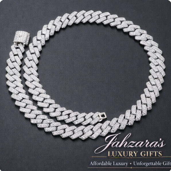 14mm Iced Out Diamond Cuban Link Chain - Blue & White Zircon or Silver | Hip Hop Luxury Necklace