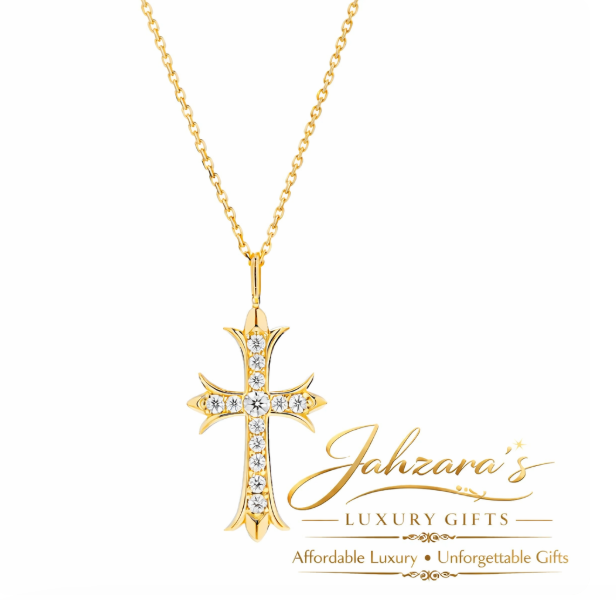 Retro Cross Pendant - 18K Gold with Large Lab-Grown Diamonds | Premium