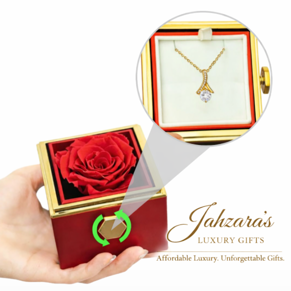 Alluring Beauty Necklace — Rotating Rose Gift Box | Gold Finish | Luxury Gift
