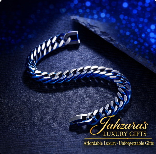 Men's Blue Cuban Link Bracelet - Stainless Steel Statement Piece