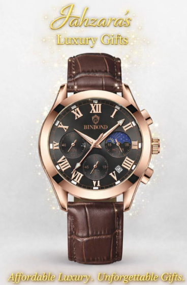 Men's Rose Gold Chronograph Watch | Brown Leather Strap Luxury Dress Watch