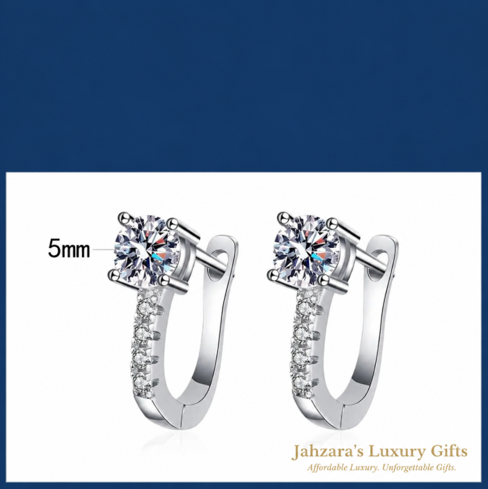 1ct Moissanite Huggie Earrings | 925 Sterling Silver | GRA Certified | Luxury Gift For Her