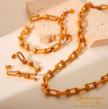 PVD Gold Jewelry Set — Necklace, Bracelet & Earrings | 304 Stainless Steel