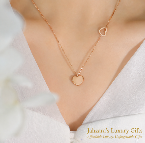 Dual Heart Pendant Necklace | PVD Gold, Rose Gold & Silver | 304 Stainless Steel