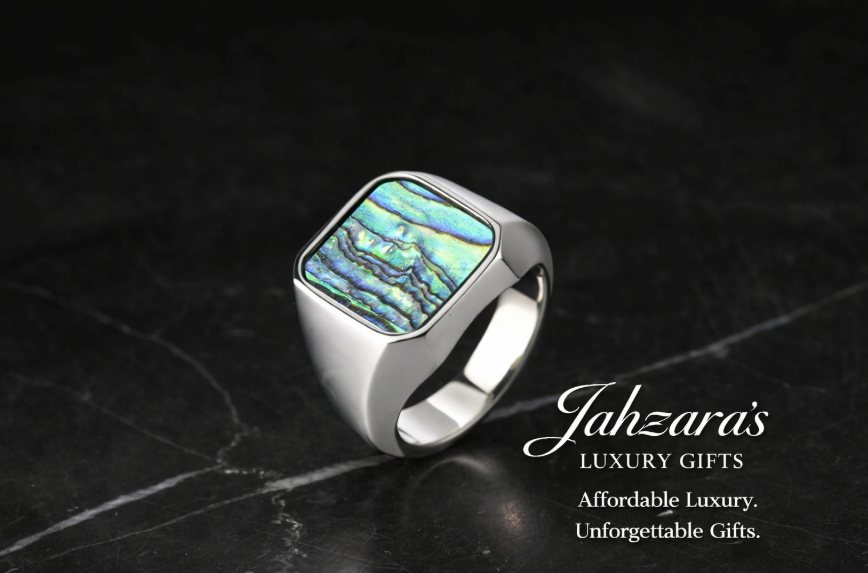 Men's Shell Inlay Signet Ring — Stainless Steel | Abalone & Mother of Pearl | Sizes 7–12