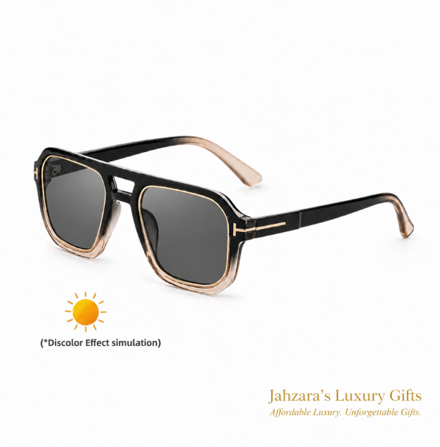 Photochromic Double Bridge Square Sunglasses — Color-Changing Luxury Frames