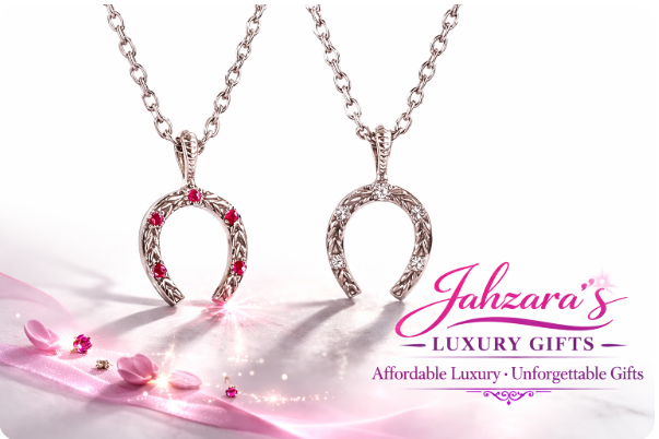 Reversible Horseshoe Pendant Necklace - 9K Gold with Moissanite & Ruby | 2-in-1 Design