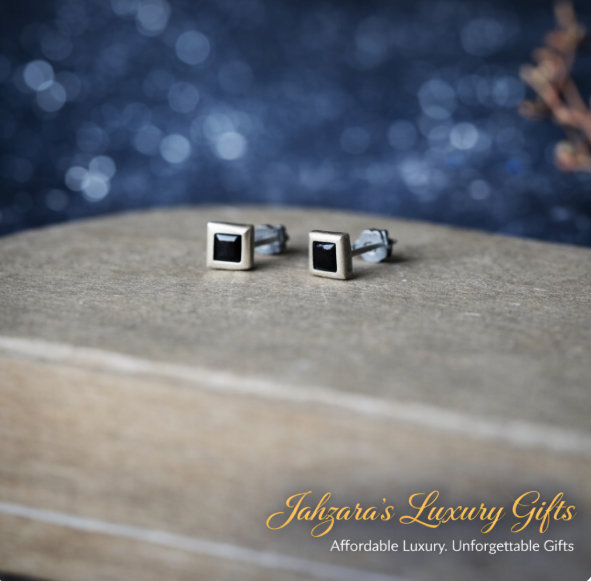 Black Diamond Square Stud Earrings - 925 Silver | Unisex Luxury Jewelry