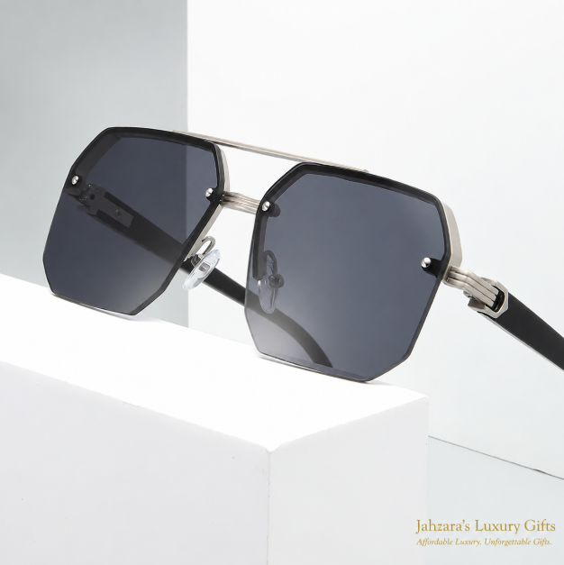 Double Bridge Half-Frame Square Sunglasses — Retro Luxury Unisex Eyewear