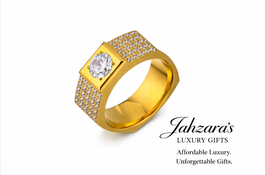 Men's Iced Out Zircon Signet Ring — Titanium Steel | Gold & Silver | Solitaire + Pavé | Sizes 8–10