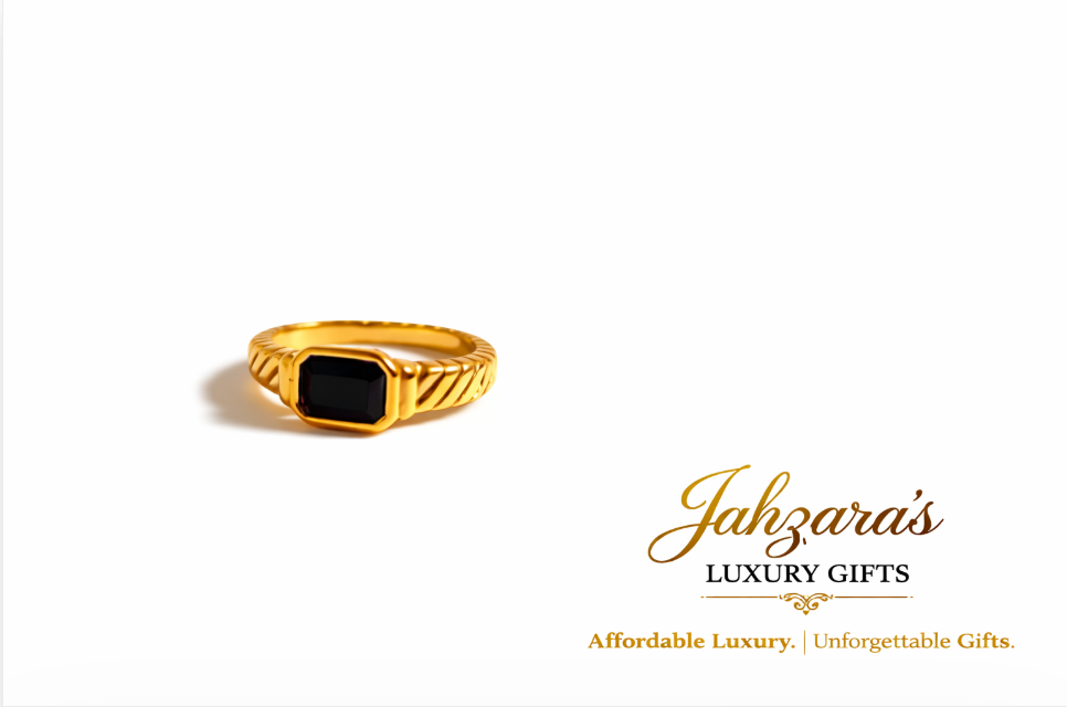 Rectangle Stone Ring — Gold | Clear Crystal & Black Onyx | Handcrafted | Women's