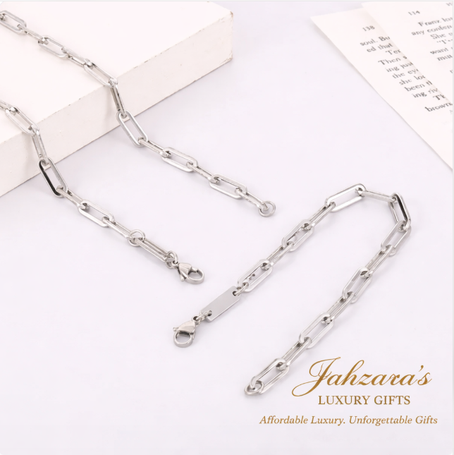 Paperclip Chain Necklace & Bracelet Set — 18K Gold & Silver | Stainless Steel