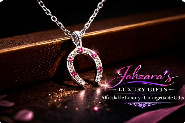 Reversible Horseshoe Pendant Necklace - 9K Gold with Moissanite & Ruby | 2-in-1 Design