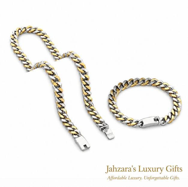 Cuban Link Chain & Bracelet Set — IP Gold Stainless Steel | Silver, Gold & Two-Tone
