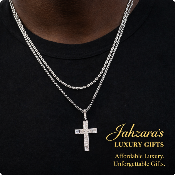 Iced Out Cross Double Layer Cuban Chain Necklace Set | Stainless Steel Men's Faith Jewelry