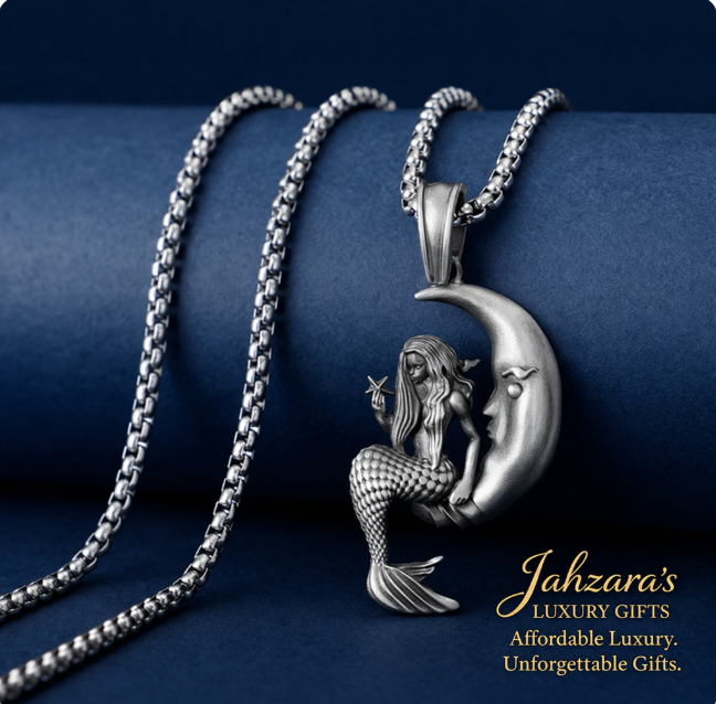 Mermaid Moon Pendant Necklace | Titanium Steel | Women's Luxury Statement Jewelry