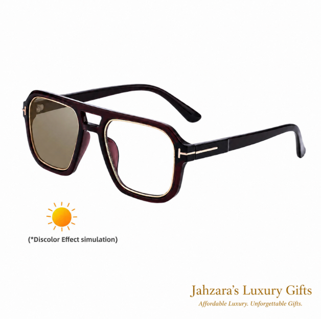 Photochromic Double Bridge Square Sunglasses — Color-Changing Luxury Frames