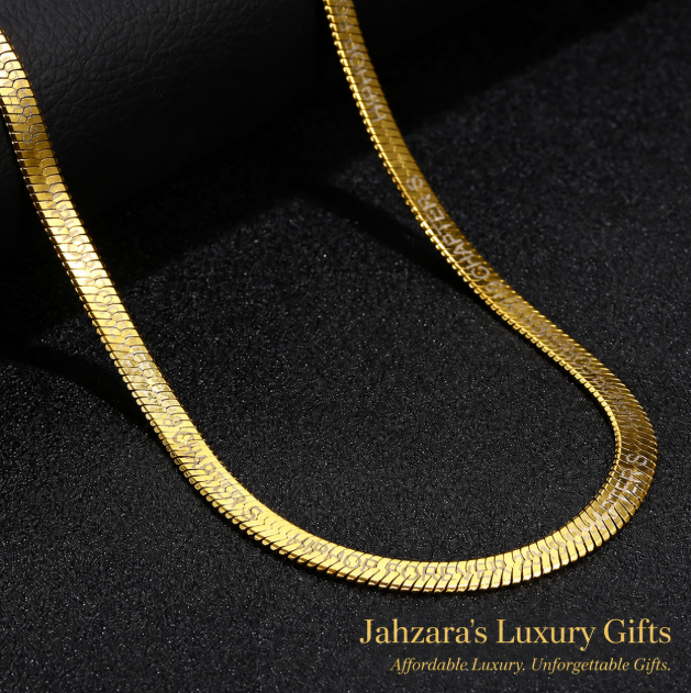 18K PVD Gold Herringbone Chain Necklace — Flat Snake Chain Stainless Steel