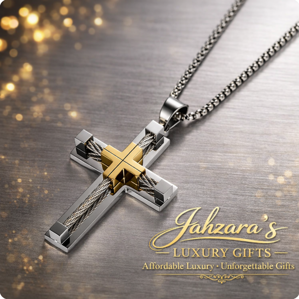 Men's Cross Pendant Necklace - 316L Stainless Steel Cable Wire Design | Silver, Gold, Black & Two-Tone