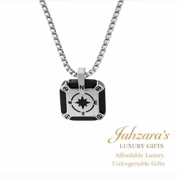 Compass Pendant Necklace — Stainless Steel with Box Chain