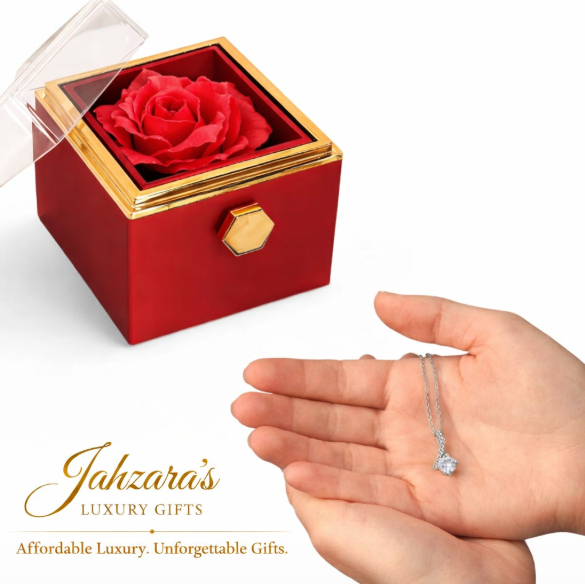 Alluring Beauty Necklace — Rotating Rose Gift Box | Gold Finish | Luxury Gift