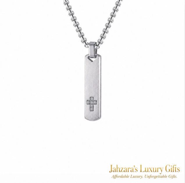 Geometric Cross Pendant Necklace — PVD Gold Stainless Steel Square Pearl Chain