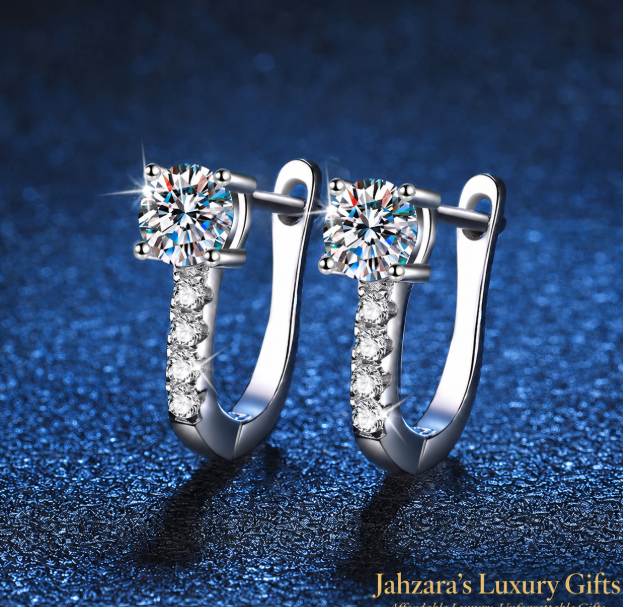 1ct Moissanite Huggie Earrings | 925 Sterling Silver | GRA Certified | Luxury Gift For Her